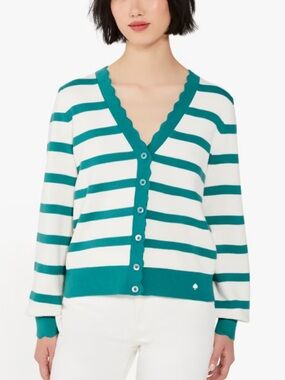 Kate Spade Striped Scalloped Cardigan L